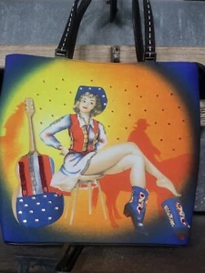 Vintage Western Cowgirl Purse Pop Art Sequined Tote Double Handle - Picture 1 of 14
