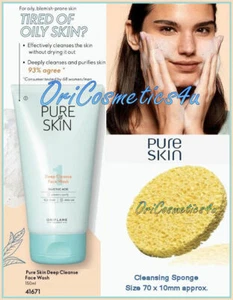 Oriflame Pure Skin Deep Cleanse Face Wash & Cleansing Sponge- Blemish Prone Skin - Picture 1 of 8