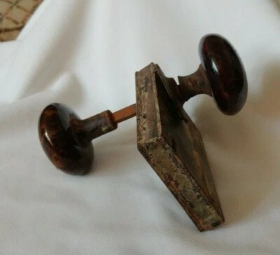 Antique Porcelain Door Knob Set, Brown Marble Swirl/Tiger Eye Design rough shape - Image 1 of 4