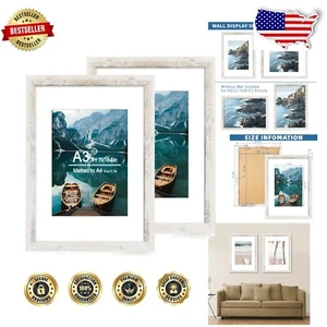 Elegant Distressed Wood A3 Frame Duo with Matted Options for Cherished Memories - Picture 1 of 9