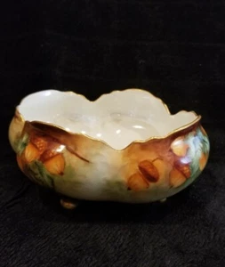 VINTAGE VIENNA AUSTRIA PAINTED FOOTED SERVING CANDY BOWL SIGNED A.NELSON ACORN  - Picture 1 of 12