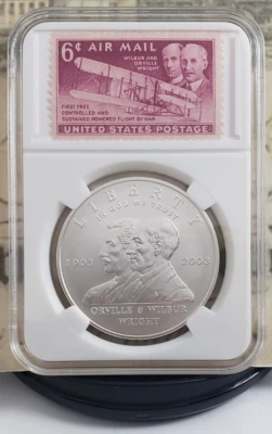 2003-P First Flight Commemorative Silver Dollar with Stamps - Nice! W5 - Image 1 of 4