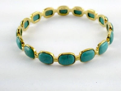 Technibond Gilt 纯银稳定绿松石手镯 8.25 英寸 — 第 1/4 张图片