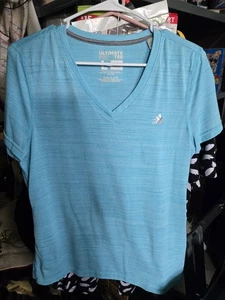 Camisa Adidas Drifit manga corta azul cuello en V para mujer talla GRANDE - Imagen 1 de 4