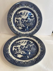 Churchill Blue Willow Dinner Plates - Set of 2 - Picture 1 of 3