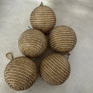 5pc Silver And Gold Beaded Foam Ornaments Vintage - Picture 1 of 2