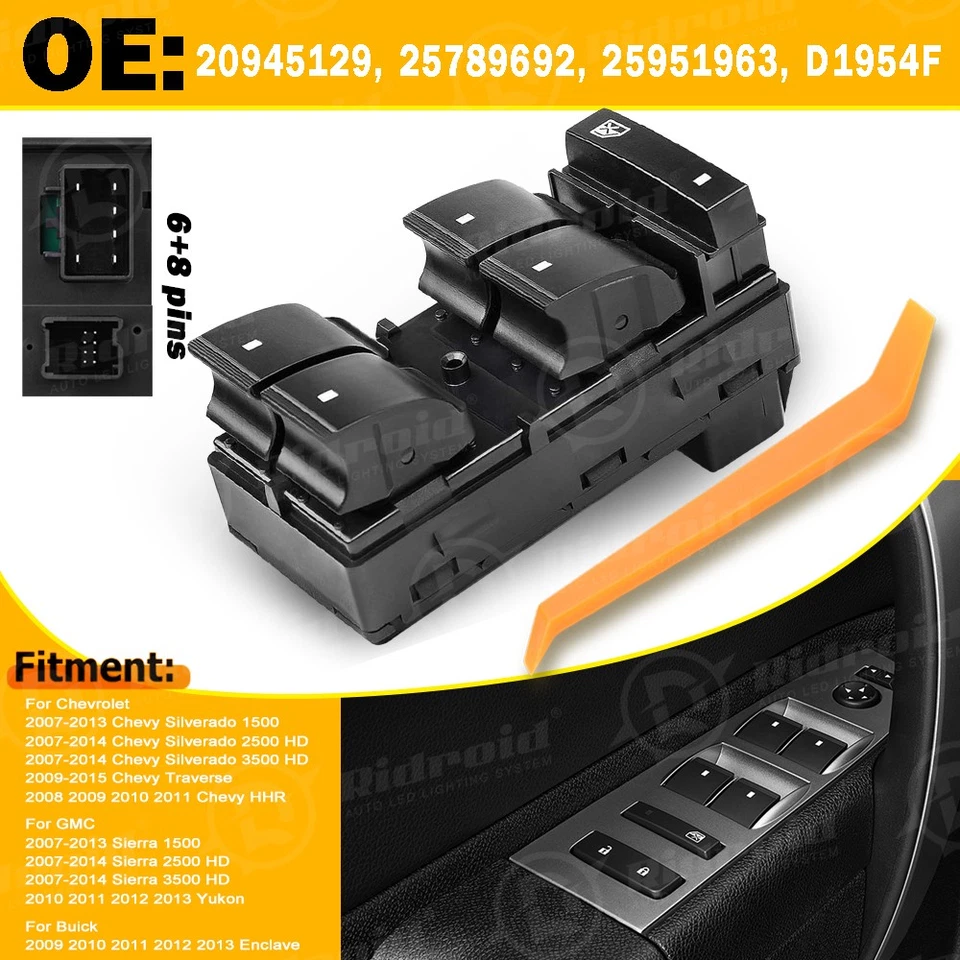 Interruptor de control maestro de controladores de ventana eléctrica delantera para GMC Acadia Acadia Limited Foto 1 de 4