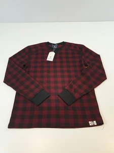 Ben Sherman Sweater Mens Large Red Black Plaid Waffle Knit Crewneck Pullover New - Picture 1 of 11