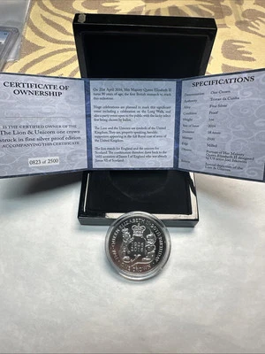 2016 The Lion & Unicorn 1 Crown 90th Birthday  1 Oz. Silver Proof 2500 Minted - Image 1 of 4