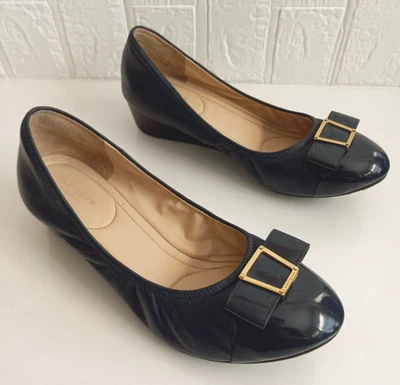 Zapatos sin cordones Cole Haan para mujer talla 9 c cuña ballet cuero azul moño Foto 1 de 4