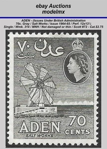 Aden unter britischem Admin. - 1964-65, 70c grau, postfrisch - Scott #72 - Kat. 2,75 $ - Bild 1 von 2