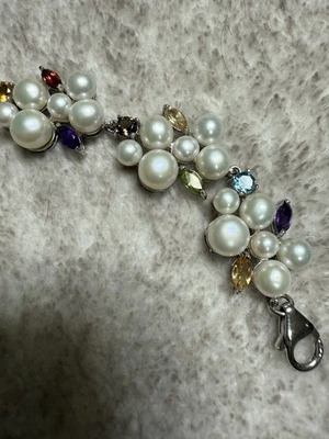 Pulsera Ross Simons RS de plata de ley con múltiples piedras preciosas y perlas Foto 1 de 4
