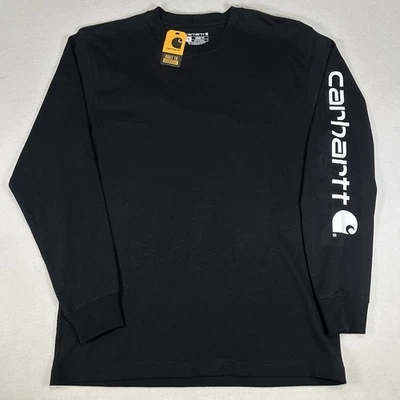 NUEVO CON ETIQUETAS Camiseta Carhartt Calce Suelto Manga Larga Peso Pesado Logo Para Hombre Pequeña Negra Foto 1 de 4