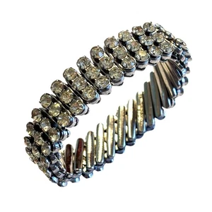 Vintage Mid Century Akkordeon Armband Silber & weiße Strass Hong Kong - Bild 1 von 6