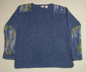 Boy's *LL BEAN* Ribbed L/S Crew Neck Knit Sweater Size XL (18) Camo Patches Blue - Picture 1 of 7