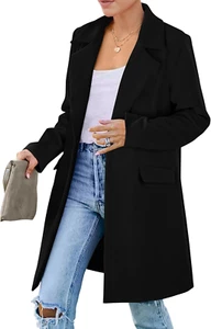 Women'S 2025 Spring Fall Long Blazer Jackets Long Sleeve Lapel Pockets Loose Fit - Picture 1 of 8