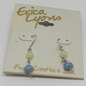 Pendientes Erica Lyons Cuentas Colgantes Azul Verde Tono Plateado Gancho Perforado NUEVO - Imagen 1 de 4