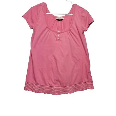 Anchor Blue Women  Round Neck Ruffle Hem Pink Size Medium 100% Cotton - Image 1 of 4