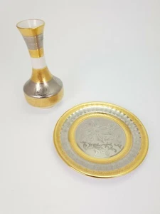 Vintage Bohemia Sneroll Gold Silver Porcelain Vase & Plate Winterling Bavaria - Picture 1 of 10