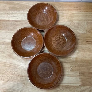 Vtg A.B.C. Melamine Brown Cereal Dessert Bowls Set Of 4 Faux Burl Wood Camping - Picture 1 of 12