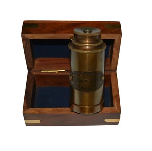 Nautical Brass Antique Telescope Royal Navy London 1915 with Anchor Wooden Box - Picture 1 of 11