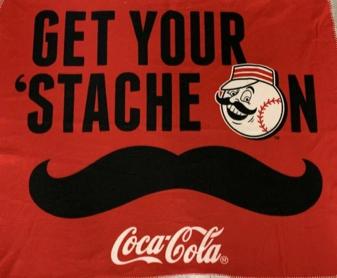 Promo Cincinnati Reds Baseball Coca Cola "Get Your Stache On" Throw Blanket Cover