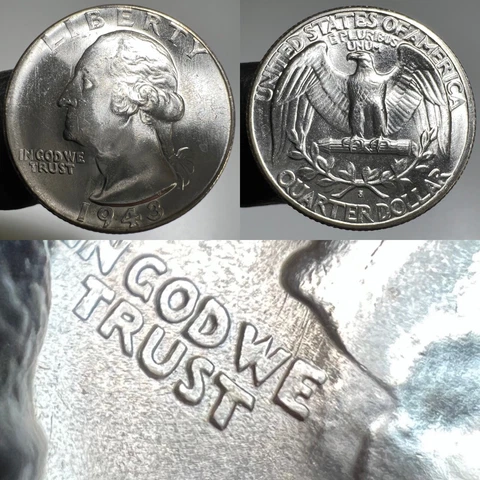 1943 S Washington Quarter "Goiter" FS-401 UNC Wheel Mark Silver Variety Coin 25C Cover
