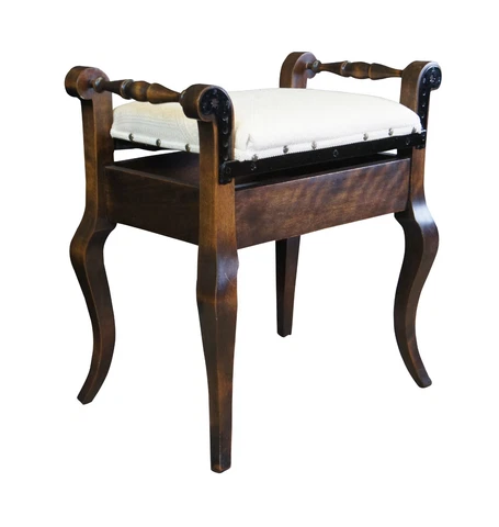 Mid 20th Century French Country Mahogany Adjustable Piano Stool Foyer Bench Seat Cover