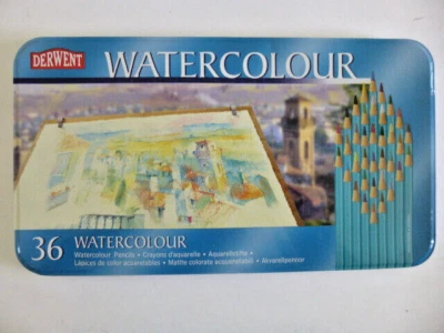 DERWENT WATERCOLOR PENCILS – NEW SHRINK WRAPPED UNOPENED SET OF 36 IN METAL CASE - Image 1 of 4