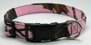 Pink Mossy Oak Camo Camouflage Dog Collar Adjustable Handmade Custom Designer - Picture 1 of 5