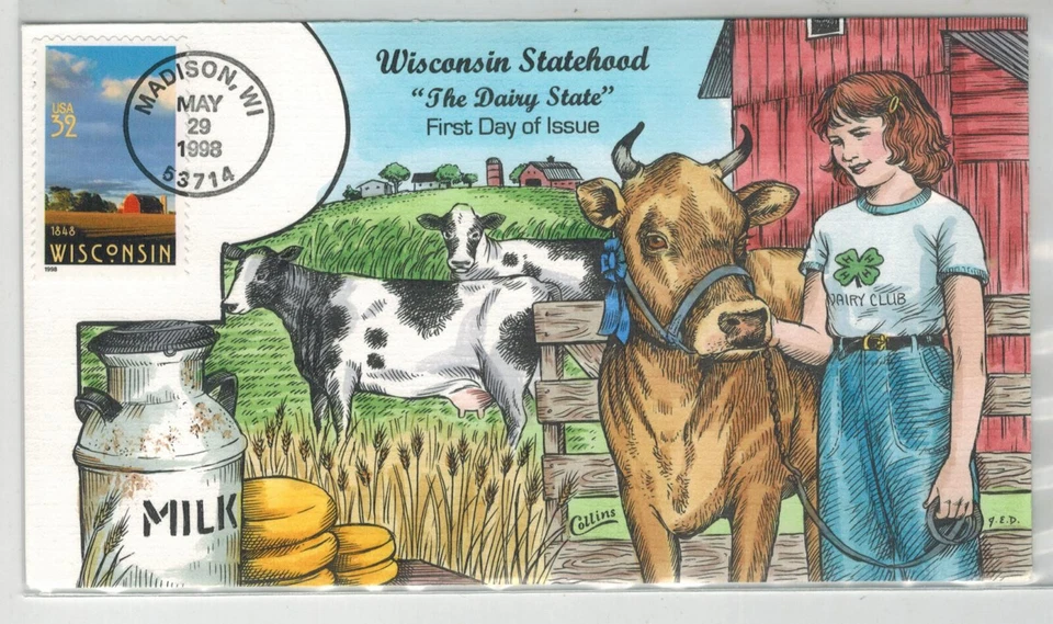 1998 COLLINS HANDPAINTED 3201 WISCONSIN STATEHOOD COWS IN THE BARNYARD - Image 1 of 1