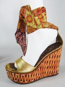 giuseppe zanotti 38 8 Boho gypsy platform wicker heel basket weave hippy wedge - Picture 1 of 12