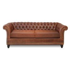 Brown Color Chesterfield Genuine Leather Wooden Chesterfield Sofa 2 Seater