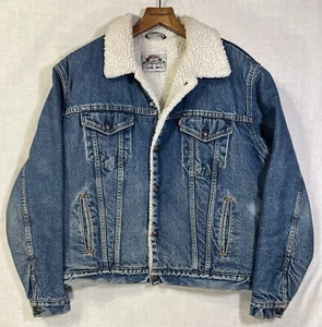 Vintage Levi's Sherpa Jeansjacke Trucker 44 Blau Made In USA Orange Tab Patina - Bild 1 von 7