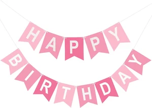 Pink Happy Birthday Banner Birthday Party Banner NO DIY Happy Birthday Sign Pre- - Picture 1 of 12