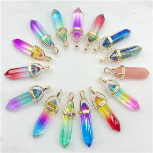 Mixed Crystal Glass 50pcs Hexagonal Column Stone Pendants for Jewelry Making - Picture 1 of 11