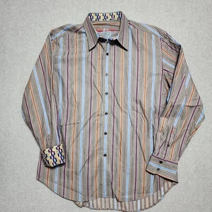 Robert Graham Shirt Men Extra Large Striped Long Sleeve Flip Cuff Gray Embroider - Picture 1 of 12