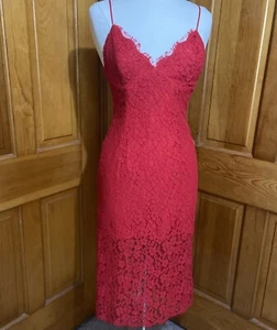 Bardot Sienna M 8 Ruby Red Floral Lace Dress NWT Spaghetti Strap Midi Sexy - Picture 1 of 18