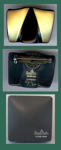 VINTAGE JOHAN VAN LOON FOR ROSENTHAL GERMANY BLACK GOLD PORCELAIN PIN IN BOX - Picture 1 of 1