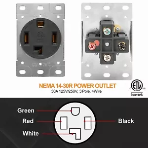 30 Amp Dryer Receptacle Outlet, NEMA 14-30R Outdoor/Indoor, 3-Pole, 4 Wire USA - Picture 1 of 9