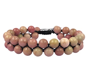 Handmade Rhodonite Gemstone Everyday Adjustable Beaded Thread Bracelet For Her - Picture 1 of 4