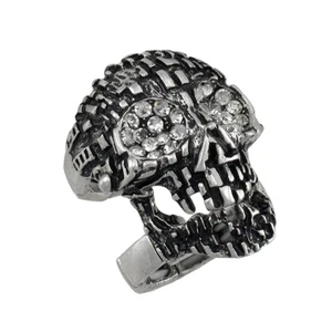 Zeckos Silvertone Skull Armor Ring with Rhinestone Eyes - Picture 1 of 3