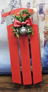 Trineo de Navidad Madera Roja Acebo Campana Colgante de Pared Decoración Invierno Vacaciones Decoración - Imagen 1 de 5