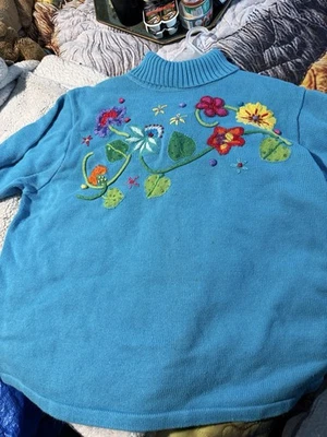 Quacker Factory  Sweater Spring Flowers Embroidered Plus Size 3X - Image 1 of 4