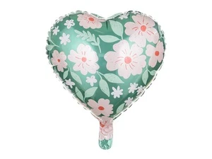Pallone Palloncino a forma di cuore verde con fiori rosa fantasia floreale -45cm - Foto 1 di 1