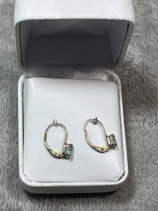 Orecchini vintage oro 10 kt ovale topazio blu leva posteriore traforati!!! - Foto 1 di 7