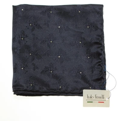 Cuadrado de bolsillo Italo Ferretti nuevo con etiquetas de una sola cara en azul marino con lana/seda dorada de 24 quilates Foto 1 de 4