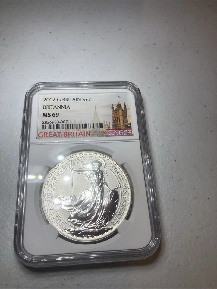 2002 Great Britain Silver 2 Pounds Britannia NGC MS69 - Image 1 of 2