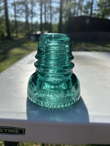 Atemberaubender seltener Vintage PETTICOAT Aqua Glas Isolator HEMINGRAY PATENT 2. MAI 1893 - Bild 1 von 22