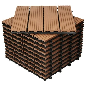 11x Lames de terrasse 1m² dalles carreaux patio jardin 30x30 cm marron clair WPC - Photo 1/7